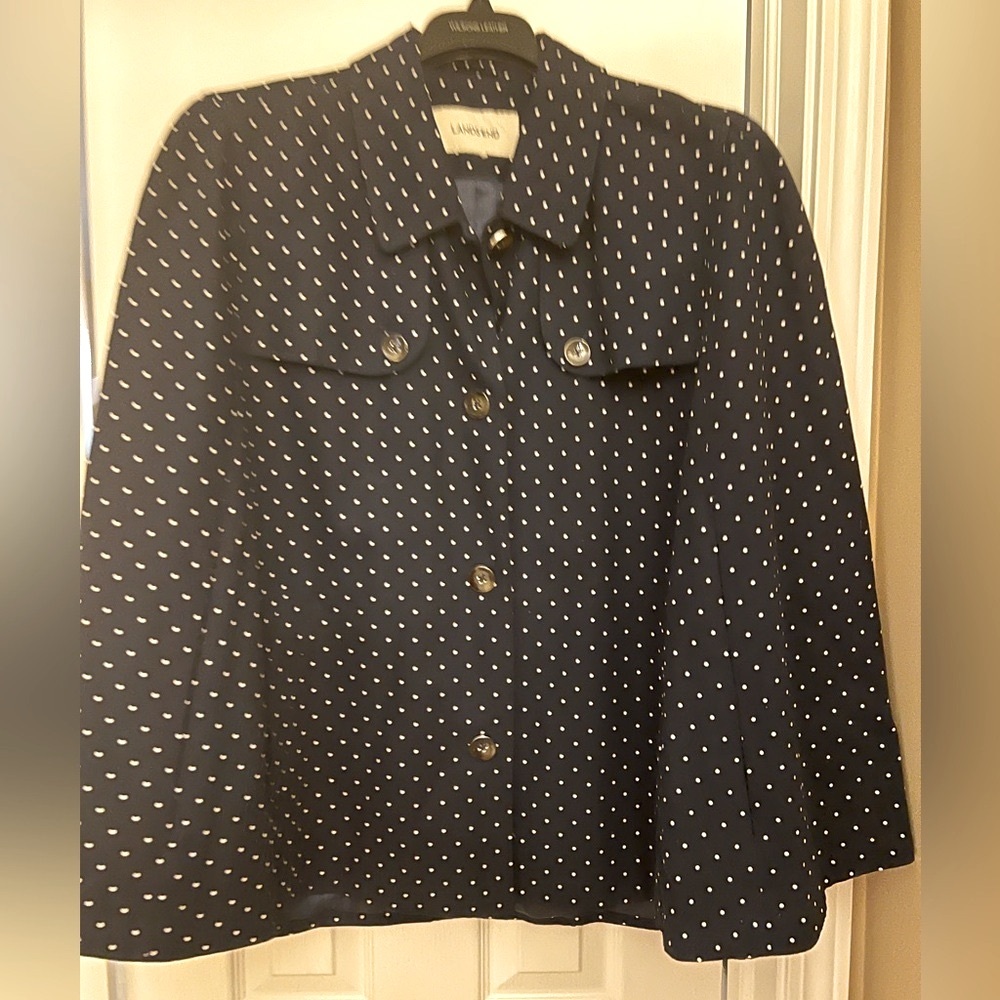 Lands' End Navy Polka Dots Cape Jacket